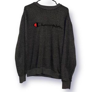Vintage Champion Mens Spell Out Script Embroidered Logo Crew Neck Sweatshirt